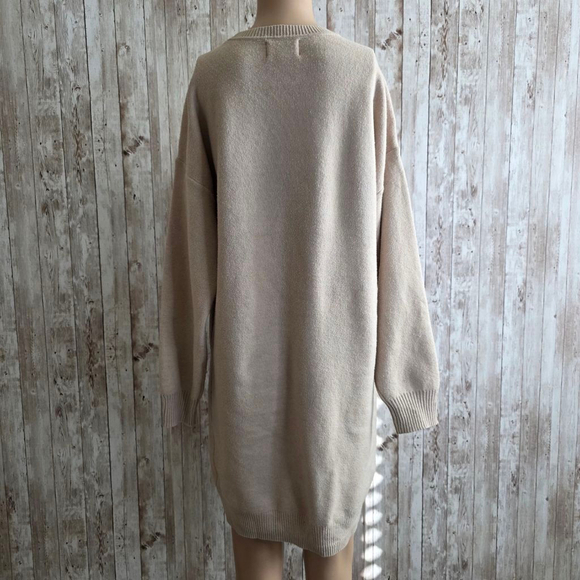 Women's Olive + Oak Beige White Weekend Long Sleeve Sweater Dress M - Picture 5 of 9